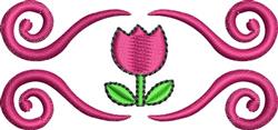 Colorful pink tulip with green leaves and playful swirls, perfect for spring-themed quilting.