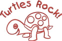 Playful turtle with round spots and a cheerful face, featuring 'Turtles Rock!' text in vibrant red.