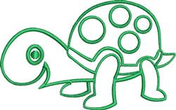 Playful cartoon turtle with a green outline, simple shapes, and a friendly expression, perfect for children's items.