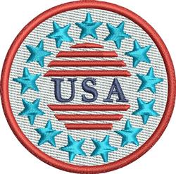 USA patch with a red border, blue stars, and white stripes, ideal for Fourth of July celebrations.