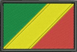 Vibrant flag design featuring bold diagonal stripes of green, yellow, and red, outlined in black.