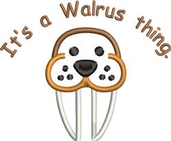 Playful walrus face with whiskers and a joyful smile, featuring the text 'It's a Walrus thing' in warm colors.