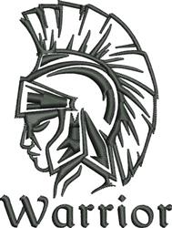 Bold warrior head profile with traditional helmet, featuring striking lines and 'Warrior' text below.