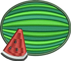 Playful watermelon with green stripes, red slice, and black seeds, perfect for summer-themed kitchen décor.