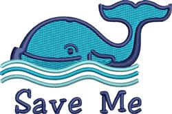 Playful whale swimming above gentle waves in blue shades, featuring 'Save Me' text, ideal for kids’ items.