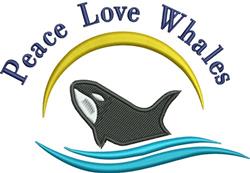 Colorful whale swimming under a bright sun with whimsical 'Peace Love Whales' text and vibrant blue waves, perfect for summer