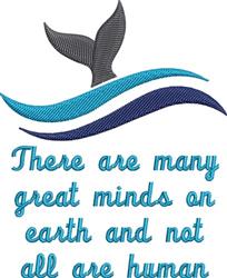 Playful whale tail design in gray and blue with flowing aqua waves and cursive text, perfect for marine-themed decor.
