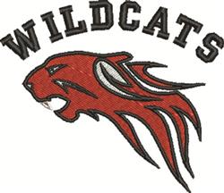 Fierce wildcat head in vibrant red with dynamic black outlines and flames, featuring bold 'WILDCATS' lettering.