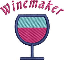 Playful wine glass with light blue and pink segments, navy outline, and 'Winemaker' text above, perfect for celebrations.