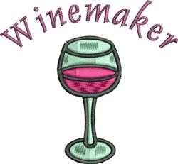 Vibrant wine glass filled with pink wine, 'Winemaker' text above in maroon, playful design on kitchen towel.