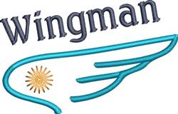 Stylized text 'Wingman' with a blue wing and golden sun motif, showcasing a playful modern style.