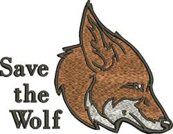 Realistic wolf head in warm brown tones with detailed stitching and bold 'Save the Wolf' text, perfect for rustic themes.