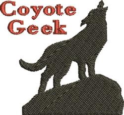 Modern wolf silhouette standing on a rock, with bold text 'Coyote Geek' in red. Minimalist style.