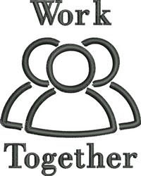 Text 'Work Together' above three interconnected figures in a simple, modern style with black outlines.