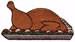 Cartoonish brown turkey on a plate with warm colors, ideal for Thanksgiving kitchen decor.