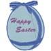 Playful Easter egg in light blue with darker outline and ribbon, featuring 'Happy Easter' text, perfect for festive projects.