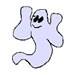 Playful cartoonish ghost in light purple, with a smiling face and whimsical shape. Perfect for Halloween decor.