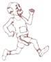 Cartoonish running man in shorts and tank top, with simple lines and dynamic motion, perfect for athletic themed projects.