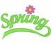 Playful text 'Spring' in vibrant green with a pink flower accent and cheerful swirls, perfect for spring decor.