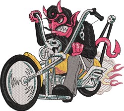detailed biker machine embroidery pattern - Devil Biker perfect for reusable tote bags
