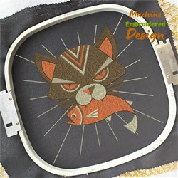 Cat With Fish Embroidery Design | EmbroideryDesigns.com