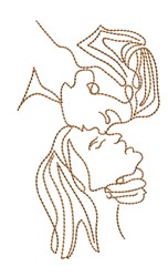 Redwork abstract faces with stylized features, flowing lines, and warm brown tones in a modern minimalist style.