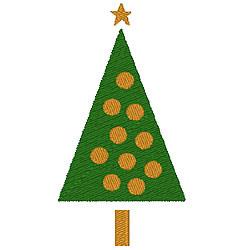 Applique Christmas tree design with vibrant green color, yellow ornaments, and a gold star for a playful festive look.