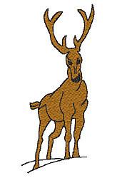 Applique deer figure with prominent antlers in warm brown tones, showcasing a natural pose and realistic detail.