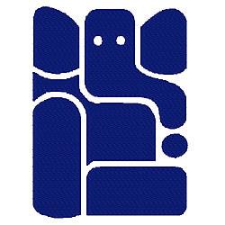 Applique elephant in solid blue with geometric shapes and minimalist design, perfect for modern decor.