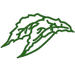 Applique leaf with flowing green curves, showcasing a simple outline in a minimalist style.