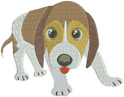 Playful beagle in brown and white, with large eyes and a cheeky tongue, perfect for children's pet-themed items.