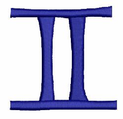 Bold Gemini zodiac symbol in solid blue, featuring thick lines and a simple geometric design, perfect for astrological events