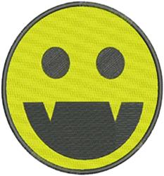 Cheerful smiley face in bright yellow with black eyes and mouth, featuring a playful cartoonish style.