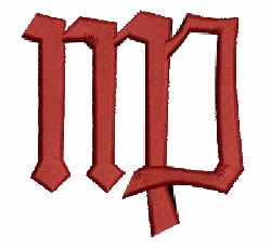 Bold Virgo astrological sign symbol in red with thick angular lines. A modern geometric design ideal for personalizing home d