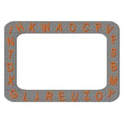 Rectangular frame with colorful alphabet letters in bright orange on a gray background, playful and educational design.
