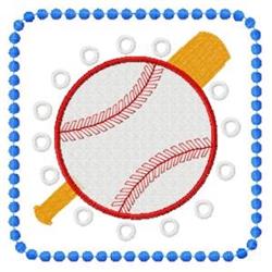 Cartoonish baseball with bat featuring red stitching and framed by cheerful blue beads, perfect for sports themes.
