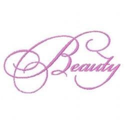 Cursive script text spelling 'Beauty' in elegant pink with flowing curves, ideal for decorative use.