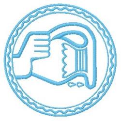 Minimalist design showcasing a hand holding a beverage outlined in soft blue with a circular border.