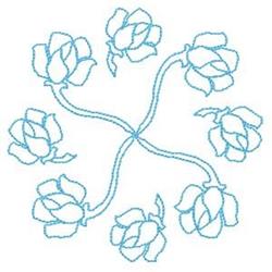 Bluework Rose Circle - 4x4 rose redwork embroidery design for decorative pillow covers