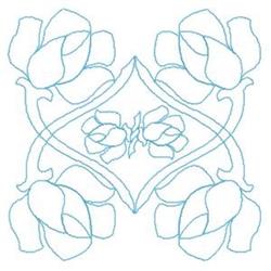 detailed rose redwork machine embroidery pattern - Bluework Roses for reusable tote bags