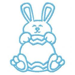 Playful bunny outlined in soft blue, holding an egg, evokes Easter joy in this simple design.