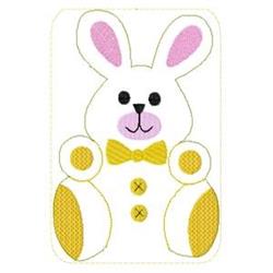 Playful bunny with white fur, pink ears, and a yellow bow tie, perfect for Easter designs.