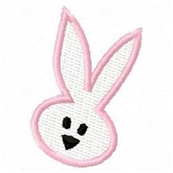 Cute cartoon bunny with oversized pink ears, cheerful white face, and black features, ideal for Easter décor.