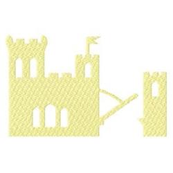 Whimsical yellow castle with a central archway, fortification tower, and playful flag. Ideal for kids' designs.