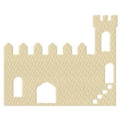 Castle structure with turrets and arched windows in light beige, designed in a simple and clean style.