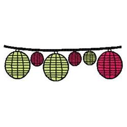 Colorful string of decorative lanterns in vibrant pink and green hues, perfect for festive occasions.