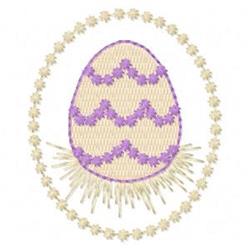 Decorative Easter egg featuring purple zigzag patterns and a charming border, ideal for festive spring décor.