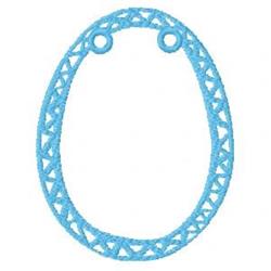 Free standing lace light blue egg shape with hollow geometric patterns and loops, perfect for Easter decor.