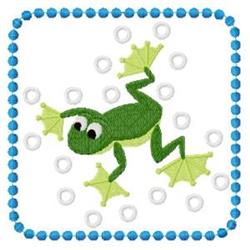 Frog Block - 5x7 block detailed machine embroidery design for kitchen tea towels