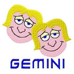 Playful cartoon faces with blonde hair and blue 'GEMINI' text, perfect for kids' items.